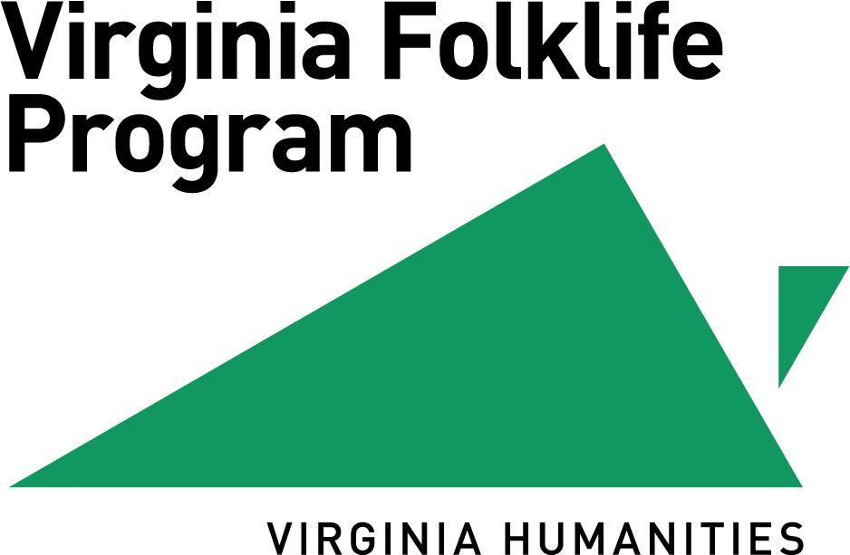 Logo for the Virginia Folklife Program of Virginia Humanities. Green triangle resembles the shape of the state of Virginia