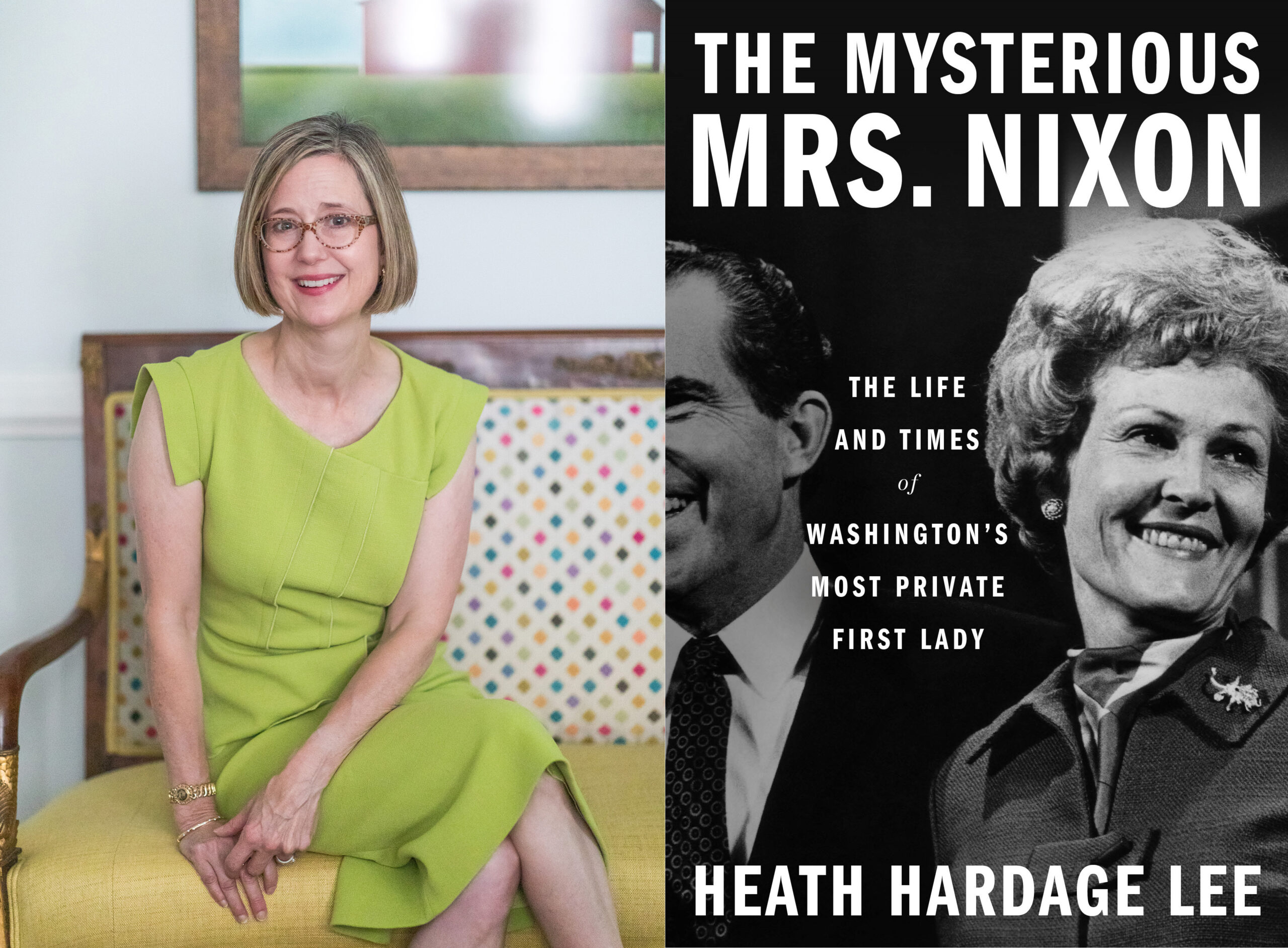 Side by side photos of author Heath Lee and the book jacket cover of her book 